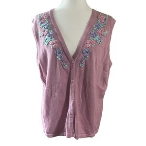 Match Makers Vintage Pink Embroidered Knit Sweater Vest US L